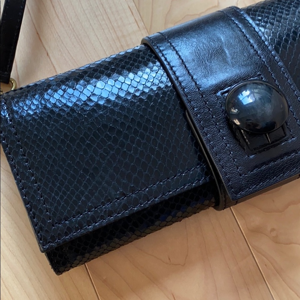 Black Python Embossed Italian Leather Clutch